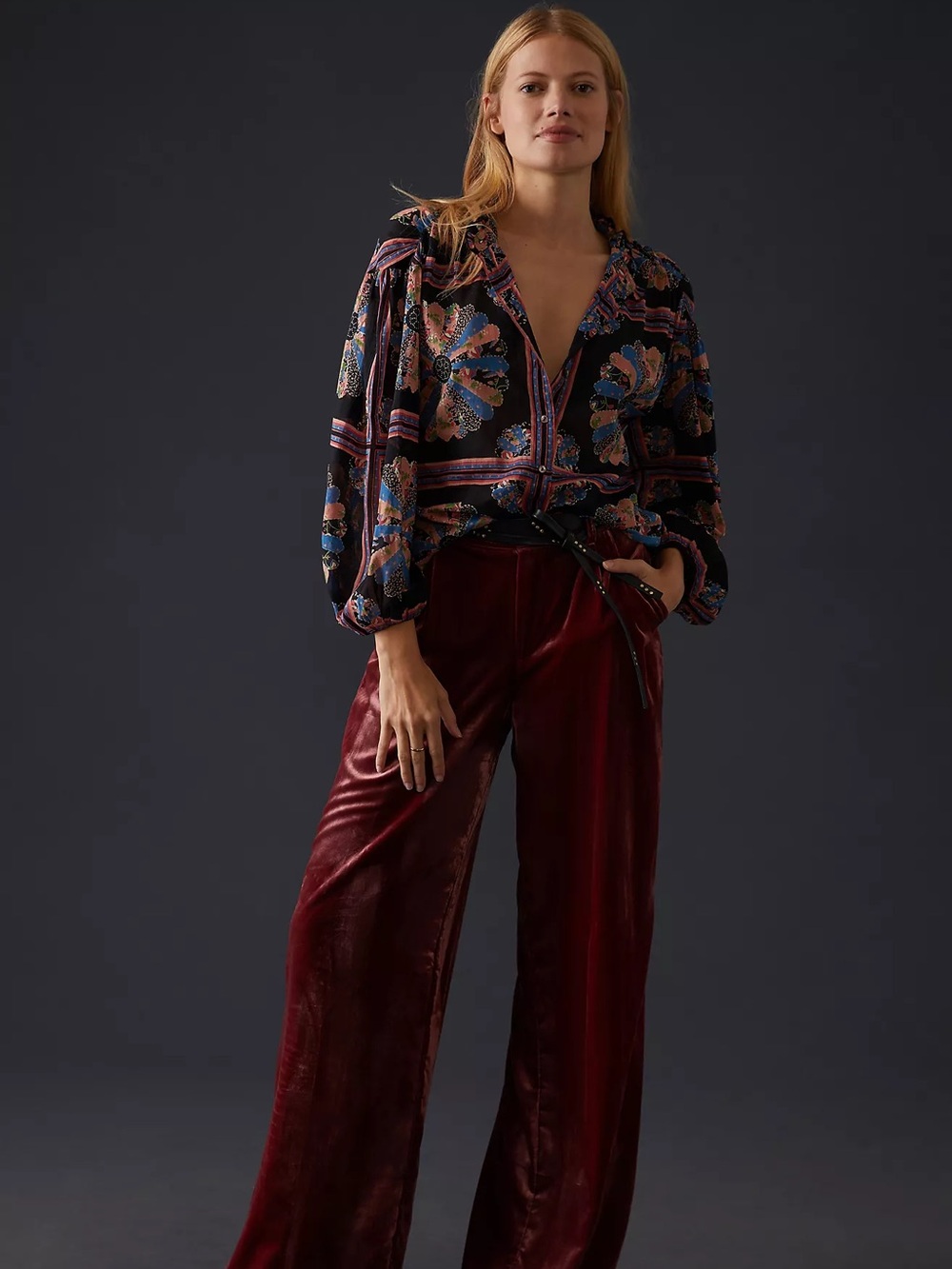 Anthropologie Antik Batik Jenny Black Floral 100% Cotton Button-Down Blouse Sz S